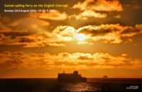 Sunset sailing ferry on the English Channel